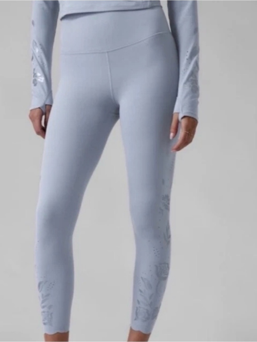 Athleta Slate Blue Floral Laser-Cut Leggings
